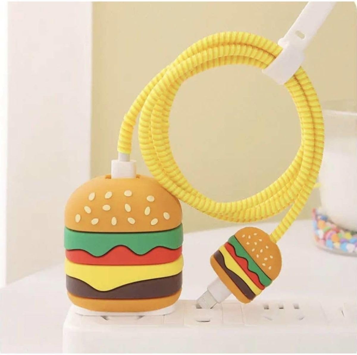 Alternative view of 18W/20W ile uyumlu Burger Şarj Başlığı 3D Animasyon Şarj Başlığı ve Kablo Koruyucu Set