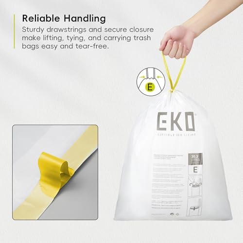EKO Easy Dispense Roll 80 Adet Ekstra Güçlü İpli Uzun Mutfak Çöp Torbası, 8 Galon Çöp Torbası (25-35L) 80'li Paket Beyaz, Kod E
