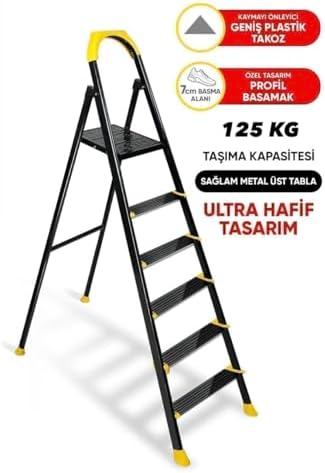 Ze Hardy Özel Tasarım Hafif Merdiven, Kaymaz,Özel üçgen basamaklar,125 kg Taşıma Kapasitesi, (5+1)