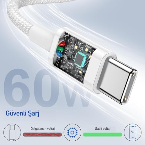 Alternative view of LABS, Buff Bl74 Örgülü 60W 1.2M Data Ve Şarj Kablosu, Bükülmeye Dayanıklı, Hızlı Şarj, Type-C To Type-C