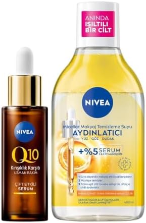 Q10 Kırışıklık Karşıtı Çift Etkili Cilt Serum 30ml, Aydınlatıcı Micellar Makyaj Temizleme Suyu 400ml