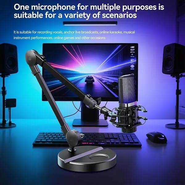 RGB USB Condenser Microphone – Studio Kalitesinde Kayıt, Gürültü Azaltmalı Profesyonel Mikrofon, Oyun Yayını ve Podcast için Kardioid Mikrofon, Metal Gövdeli Standlı | X3R