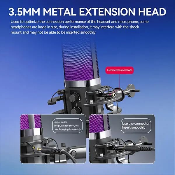 Alternative view of RGB USB Condenser Microphone – Studio Kalitesinde Kayıt, Gürültü Azaltmalı Profesyonel Mikrofon, Oyun Yayını ve Podcast için Kardioid Mikrofon, Metal Gövdeli Standlı | X3R