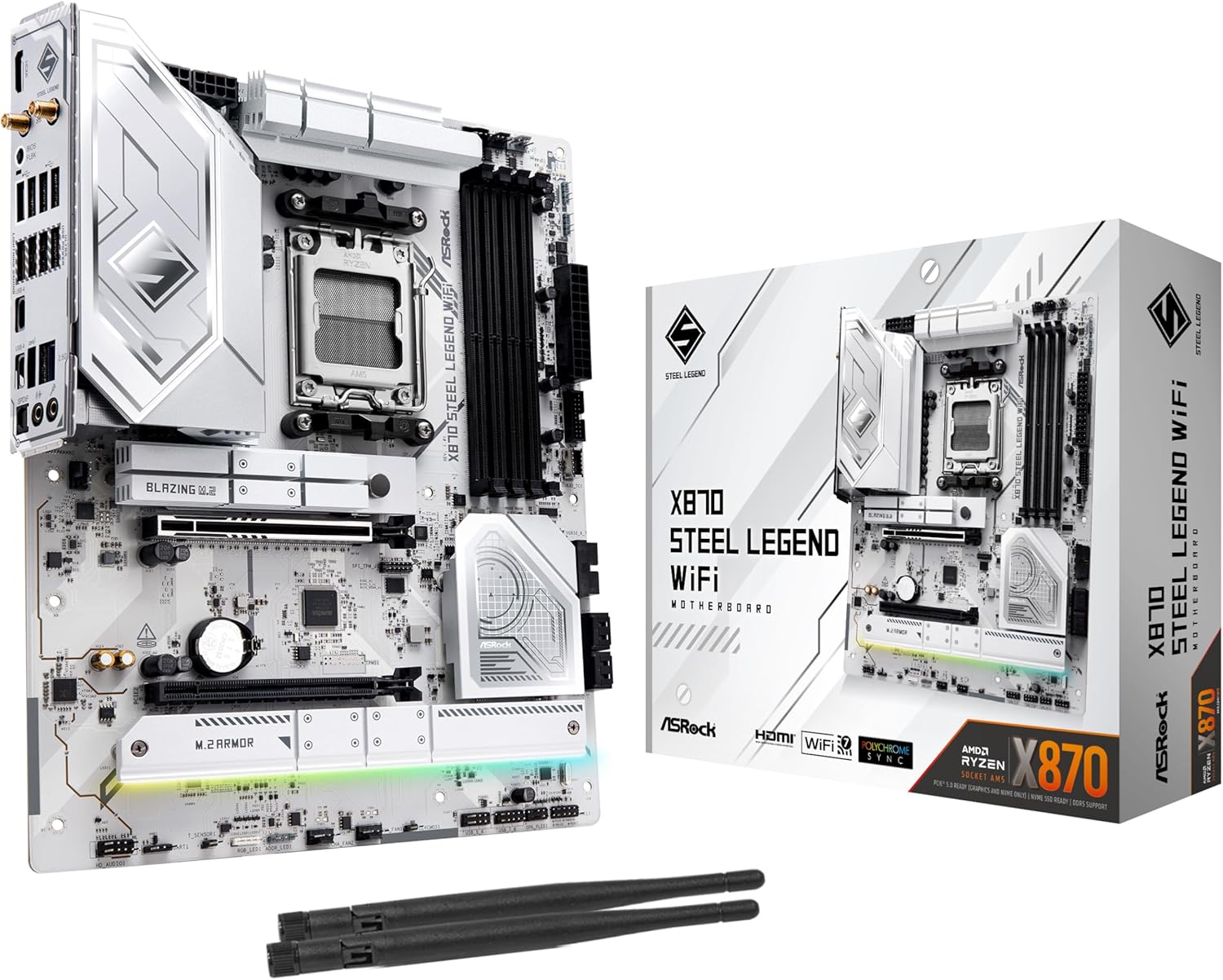 ASRock X870 Steel Legend RGB ATX Anakart AMD AM5 Ryzen 9000 ve 8000, DDR5, 5x M.2 SSD, AMD EXPO, WiFi 7