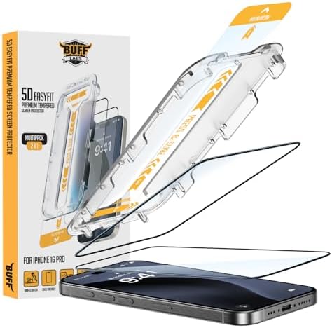 LABS 16 Serisi ile Uyumlu 5D EasyFit 2 Adet Kolay Uygulama Aparatlı Ekran Koruyucu Temperli Cam (16 Pro)