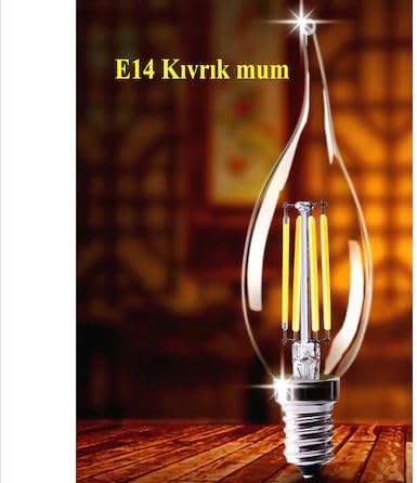 Rustik Led Ampul 4w E14 Ince Duy Dimmerli Gün Işığı 3200k 10 Adet Lambam Erd23Kıvrık Mum Ampul