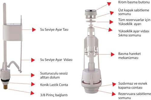 Alternative view of Rezervuar İç Takım Seti, Basmalı Klozet Takımı, Su Girişli Sifon Mekanizması, Tamir ve Yenileme için Uyumlu