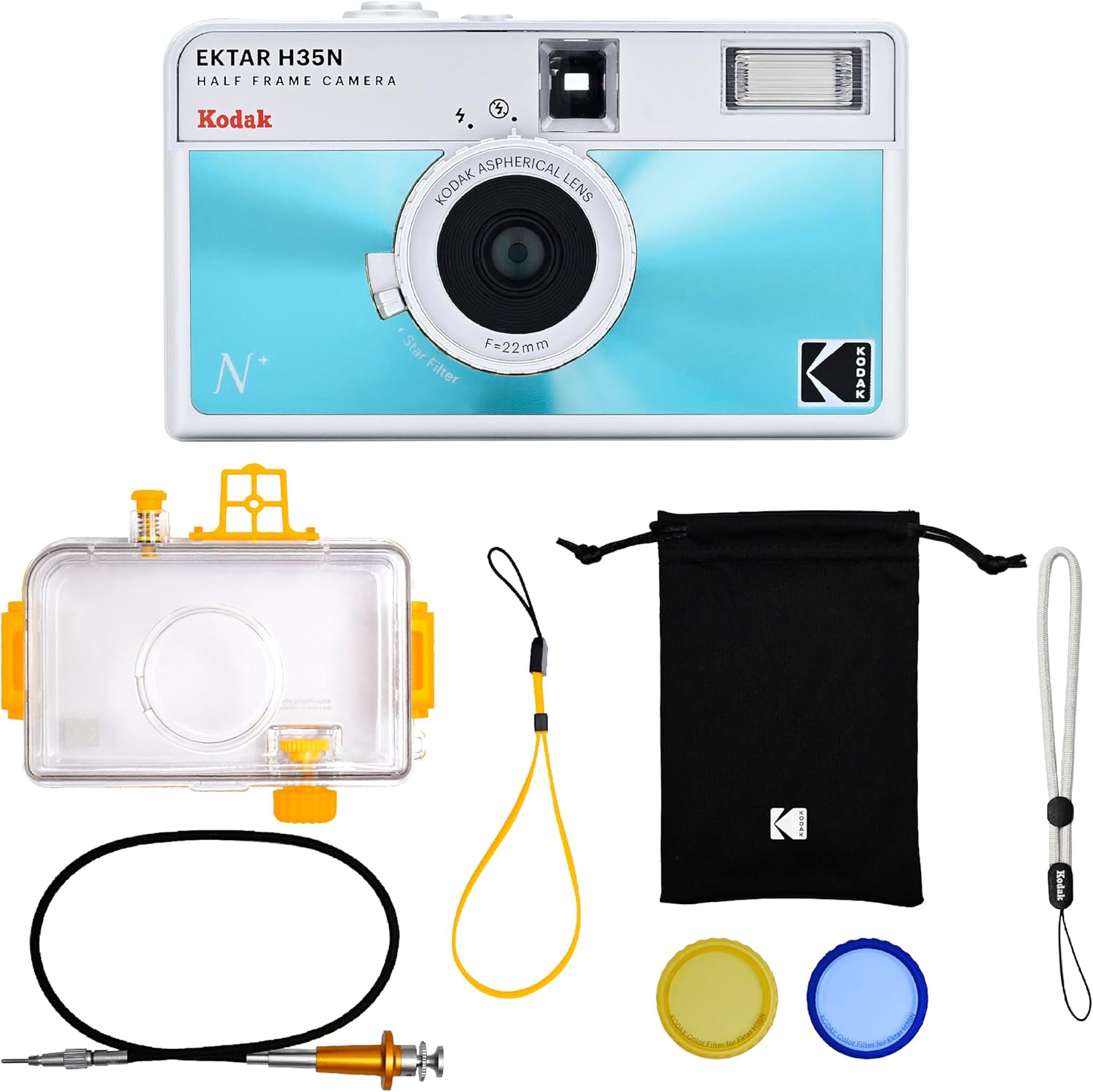 Alternative view of KODAK EKTAR H35N Yarım Çerçeve Film Kamera Premium Kiti,35mm Yeniden Kullanılabilir,Su Geçirmez Kılıf,Kablo Çıkarıcı,Renk Filtreleri,Flaşlı,Seyahat Dostu(Film ve AAA Pil dahil değildir)(Cam Mavi)