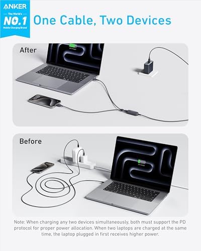 2-in-1 USB-C to USB-C 140 W Kablo A8895, Siyah