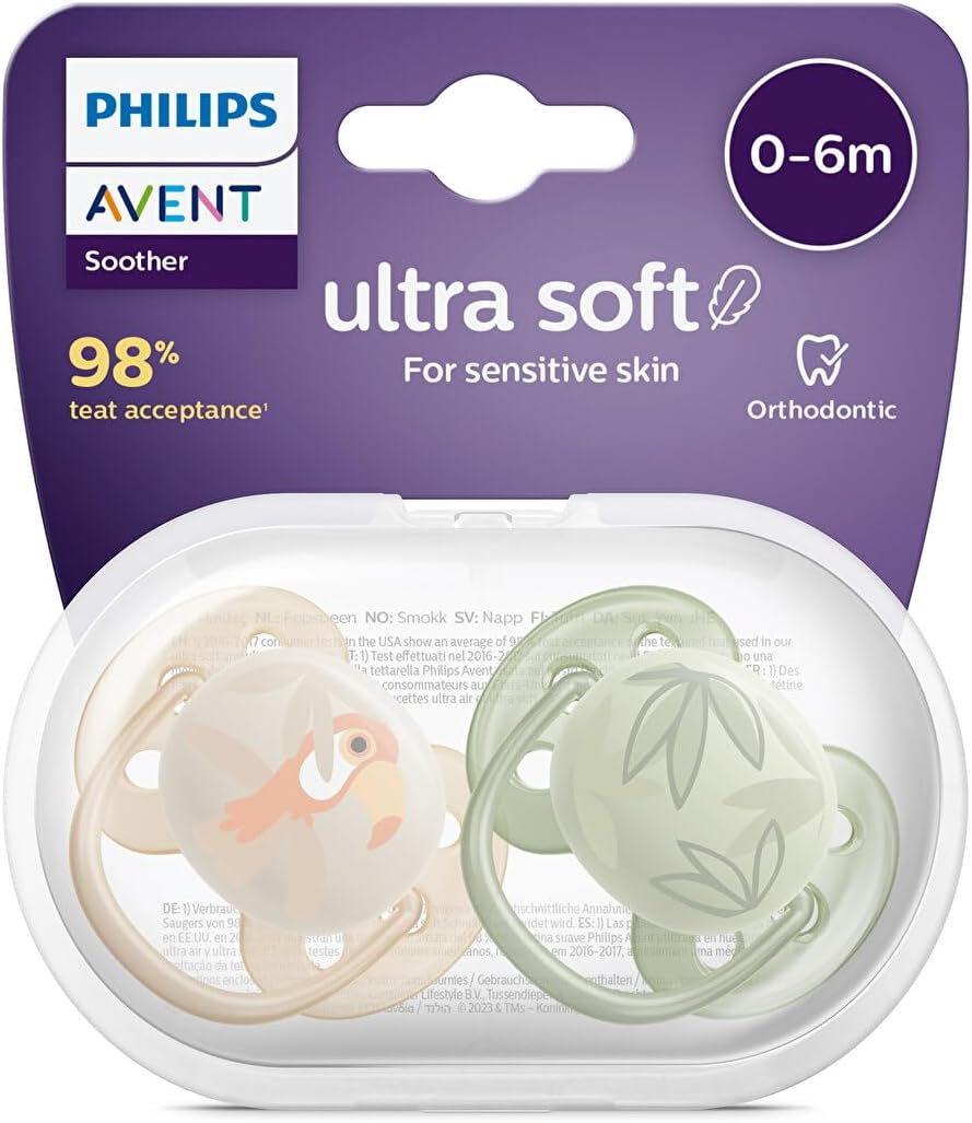 Avent Ultra Hava Emziği Ortodontik ve BPA, Ekstra Havalandırma Delikleri 0-6 Ay (Erkek Tasarımı) 2'li Paket