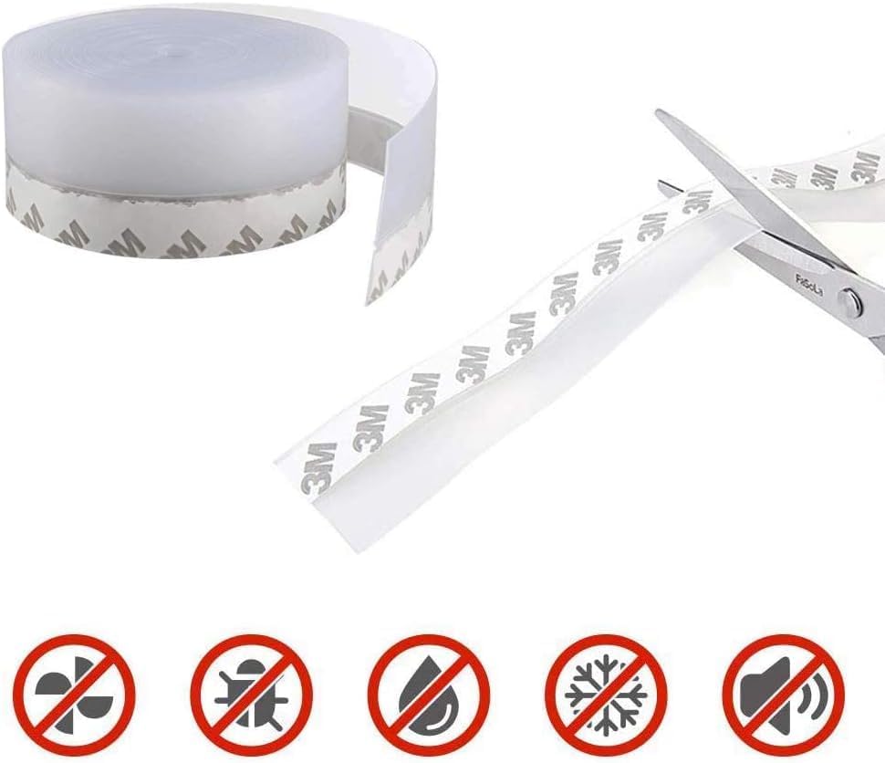 3 ADET Kapı ve Pencereler İçin Rüzgar, Ses, Soğuk Kesici Kendinden Yapışkanlı 3 x 3 mt x 15 mm Şerit Bant, Hava Koşulllarına Dayanıklı Silikon Kapı Altı Şeffaf Şerit, Toz, Böcek Geçirmez