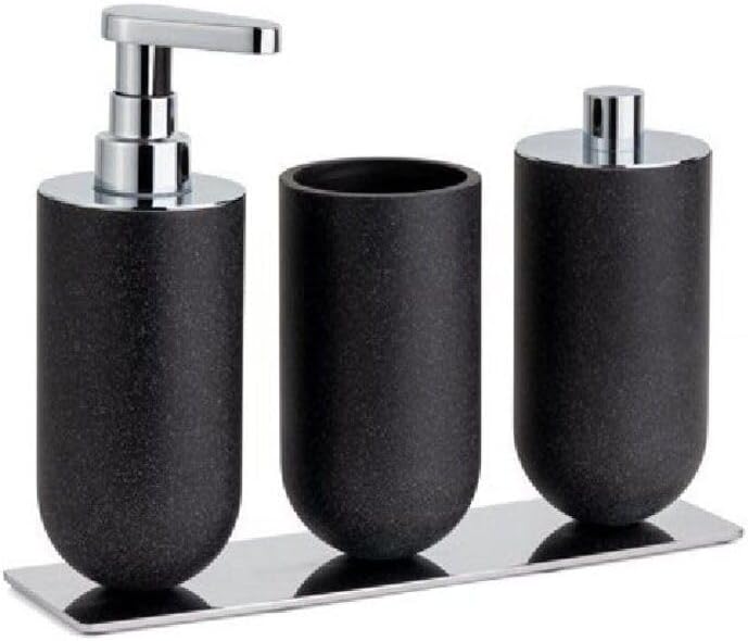 3'Lü Set Sıvı Sabunluk-Diş Fırçalığı-Pamukluk Siyah/Krom Renk 206X87X265 Mm