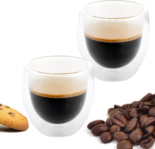 2 Adet Çift Cidarlı İki Katmanlı Borosilikat Cam Bardak, Yalıtımlı Cappuccino Kahve Kupası, Şık ve Dayanıklı Tasarım, Dayanıklı,Termisil Kupa (250 Ml)