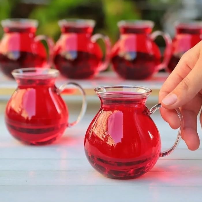 Keyfi Ala 6'lı Borosilikat Cam Çay Bardağı Seti, 200ml Termisil Kupa, Şık ve Dayanıklı, Çay Vakti için İdeal (6 Adet)