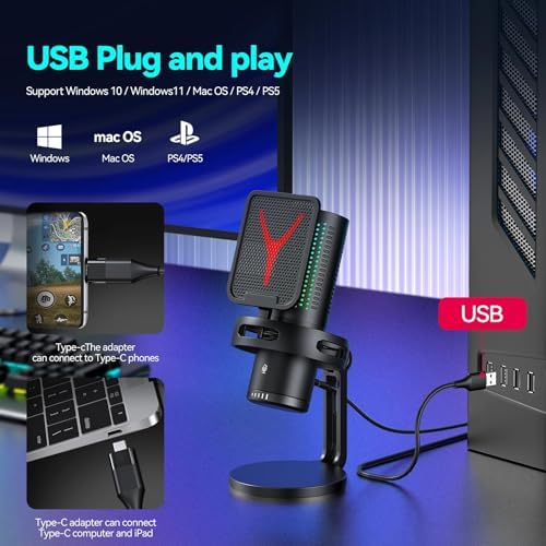 Yanmai Bilgisayar Masaüstü Profesyonel 48kHz 16Bit Kardioid Condenser Mikrofon | Yayın, Oyun, Podcast ve Online Toplantılar İçin Profesyonel Ses | Plug & Play USB Mikrofon (GM7)