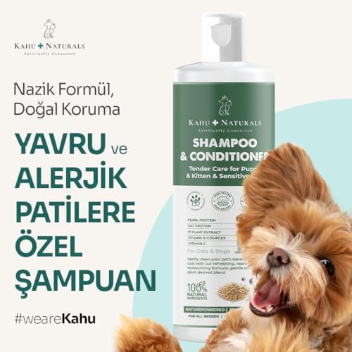 Kahu Naturals TenderCare Şampuan ve Nemlendirici, Yavru ve Hassas Cilde Sahip Kedi ve Köpekler için, Hipoalerjenik, Bitkisel Ekstrakt, 250 ml
