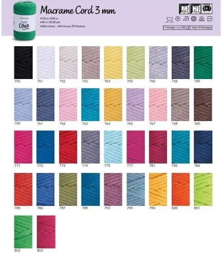 El Örgü İpi MACRAME CORD 3 MM, 750, 2x500 gr