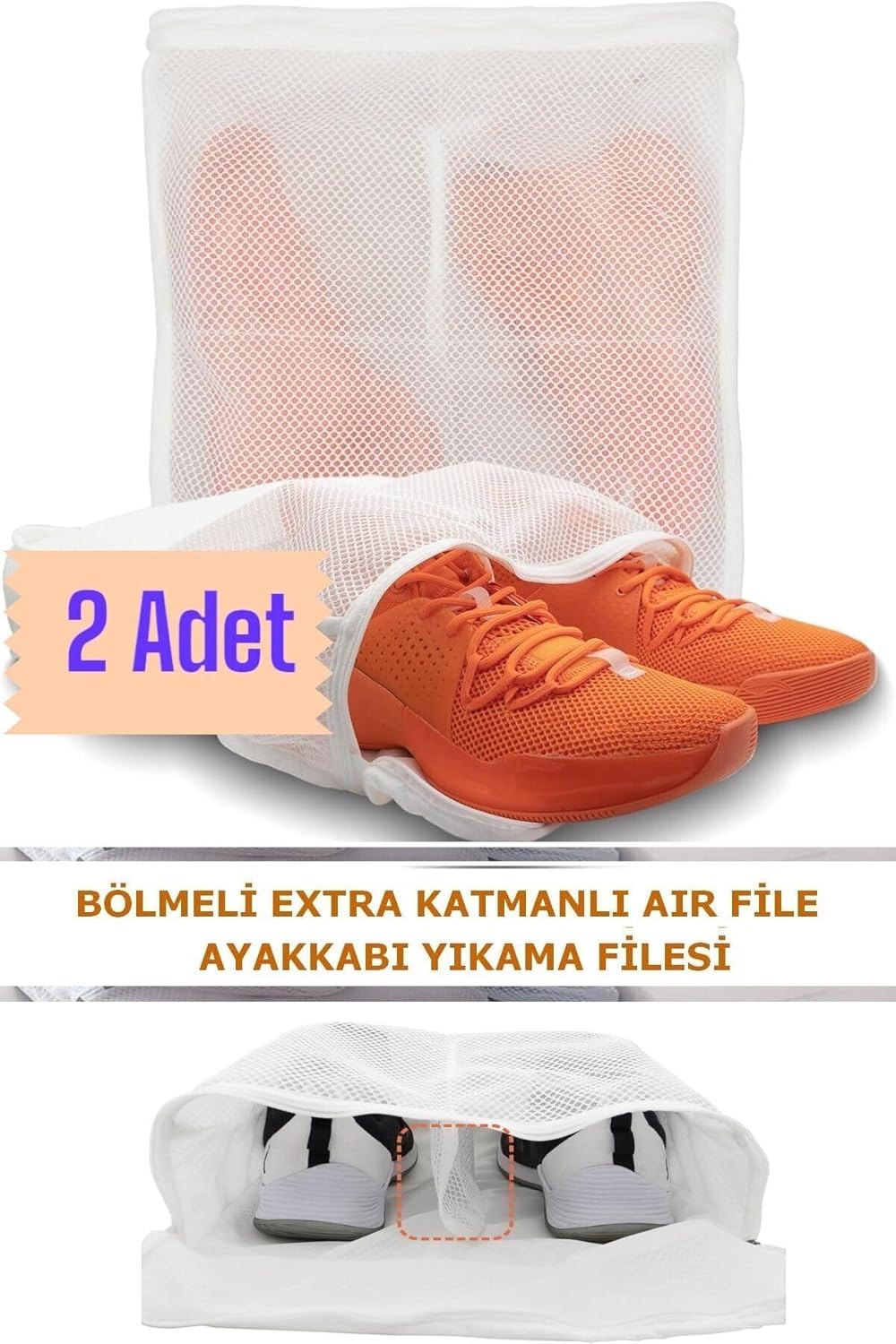 Alternative view of 2 Adet Lüks Fermuarlı Ayakkabı Yıkama Filesi Beyaz