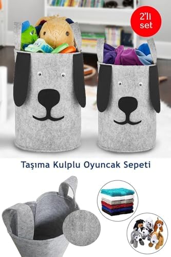 Alternative view of 2'li Set Taşıma Kollu Köpek Figürlü Oyuncak Saklama Kutusu Ve Kirli Çamaşır Sepeti