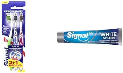 Signal Performans Etkin Diş Temizliği 2+1 Orta Diş Fırçası ve Signal Diş Macunu Original 2 Haftada Daha Beyaz Dişler 75 ml