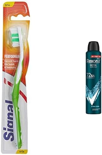 Signal Performans Diş Fırçası, 14,5 Gr ve Rexona Men Erkek Sprey Deodorant Xtra 72 Saat Kesintisiz Üstün Koruma 200 ml