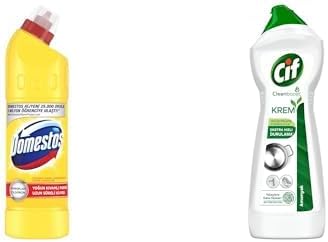 Domestos Yoğun Kıvamlı Çamaşır Suyu Limon Ferahlığı 750 ml ve Cif Krem Yüzey Temizleyici Amonyaklı Yağ ve Kireç Sökücü Leke Çıkarıcı 750 ML, Çamaşır Suyu + Leke Çıkarıcı