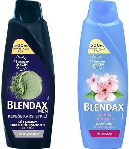 Blendax Erkekler İçin Kepeğe Karşı Etkili 500 ml ve Blendax Anında Parlaklık ve Yumuşaklık Kiraz Çiçeği Özlü Şampuan, 500 ml