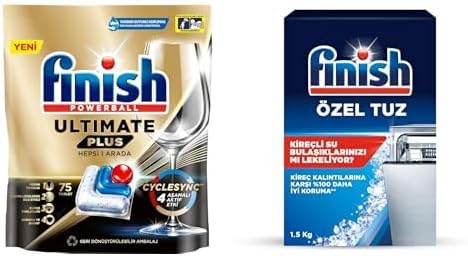 Plus 75 Kapsül Bulaşık Makinesi Deterjanı Tableti (1 x 75 Kapsül) ve Finish Bulaşık Makinesi Tuzu (1 x 1500 g)