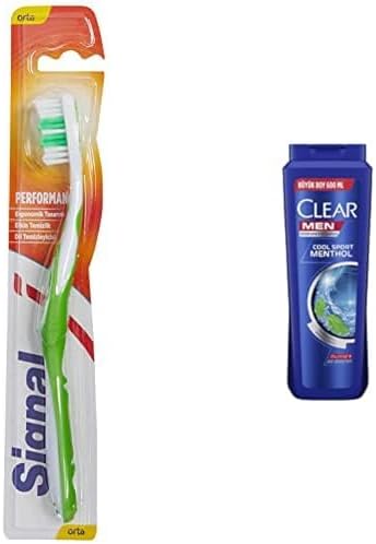Signal Performans Diş Fırçası, 14,5 Gr ve Clear Men Erkek Şampuan Sport Menthol Kepeğe Karşı Etkili 600 ml