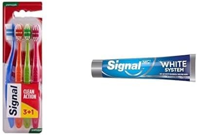 Signal Premium Action 4'lü (3+1) Yumuşak Diş Fırçası ve Signal Diş Macunu Original 2 Haftada Daha Beyaz Dişler 75 ml