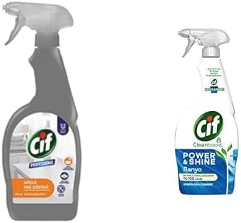 Cif Profesyonel Güçlü Yağ Çözücü Sprey 750 ml ve Cif Power Cleanboost Sprey Temizleyici Banyo İçin Temizleyici ve Kireç Çözücü 750 ML, Banyo İçin Temizleyici ve Kireç Çözücü 750 ML ile
