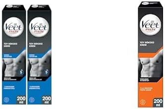 Tüy Dökücü Krem Erkeklere Özel, Hassas Cilt (2 x 200 ml) ve Veet Men Tüy Dökücü Krem Erkeklere Özel Normal Ciltler 200 ml