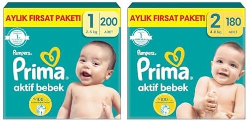 Aktif Bebek, Bebek Bezi 1 Numara, 200 Adet Aylık Fırsat Paketi ve Aktif Bebek, Bebek Bezi 2 Numara, 180 Adet Aylık Fırsat Paketi