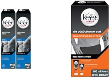 Tüy Dökücü Krem Erkeklere Özel, Hassas Cilt (2 x 200 ml) ve Veet Men Özel Bölgeler İçin Krem & Balsam Tüy Dökücü Krem Seti 100 + 50 ml