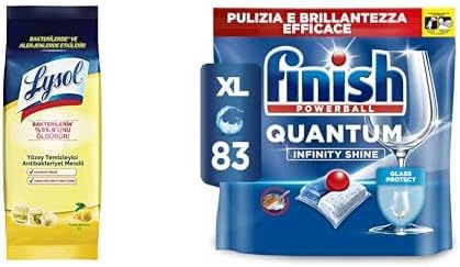 Pratik Yüzey Temizleyici Antibakteriyel Islak Mendil Turunç Bahçesi (1 x 72 adet) ve Finish Quantum 83 Kapsül Bulaşık Makinesi Deterjanı Tableti (1 x 83 Kapsül)
