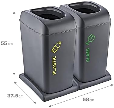 2'Li Set Soft Tekerlekli Cam-Plastik Geri Dönüşüm Kutusu 40 LT - ANTRASİT, Çok Amaçlı Geri Dönüşüm Kutusu