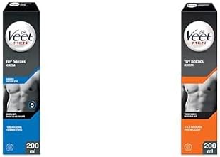 Men Tüy Dökücü Krem Erkeklere Özel Hassas Ciltler için (1 x 200 ml) ve Veet Men Tüy Dökücü Krem Erkeklere Özel Normal Ciltler 200 ml