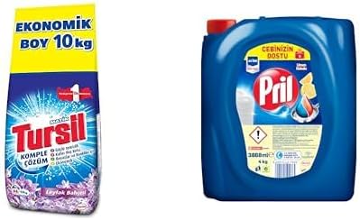 Tursil Polar X Matik Komple Çözüm Leylak Bahçesi 66 Yıkama Toz Çamaşır Deterjanı Ekonomik Boy (1 x 10000 g) ve Pril Limon Kokulu Sıvı Bulaşık Deterjanı (1 x 4 KG)