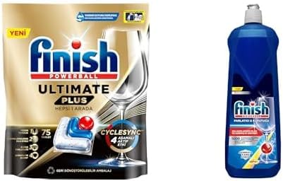 Plus 75 Kapsül Bulaşık Makinesi Deterjanı Tableti (1 x 75 Kapsül) ve Finish Bulaşık Makinesi Parlatıcı & Kurutucu Limonlu (1 x 800 ml)
