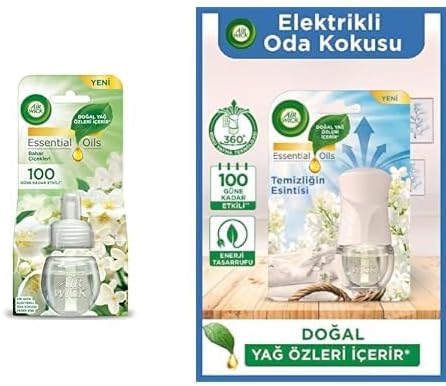 Air Wick Elektrikli Oda Kokusu Yedek Şişe Çiçekleri ve Air Wick Elektrikli Oda Kokusu Esansiyel Yağlar Cihaz + Yedek Şişe Temizliğin Esintisi