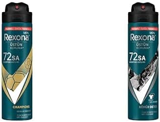 Rexona Men Erkek Sprey Deodorant Champions 72 Saat Kesintisiz Üstün Koruma 150 ml ve Rexona Men Erkek Sprey Deodorant Kömür Detox 72 Saat Kesintisiz Üstün Koruma 150 ml