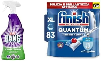 Cillit Bang Mutfak Yağ ve Kireç Çözücü Sprey 750 ml ve Finish Quantum 83 Kapsül Bulaşık Makinesi Deterjanı Tableti (1 x 83 Kapsül)