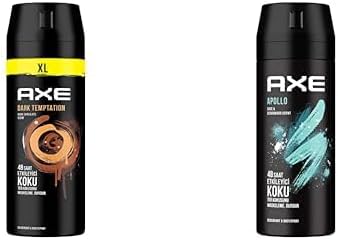 Axe Erkek Deodorant & Bodyspray Dark Temptation 48 Saat Etkileyici Koku 200 ml ve Axe Erkek Sprey Deodorant Apollo 48 Saat Etkileyici Koku Vücut Spreyi 150 ml