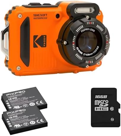 KODAK PIXPRO WPZ2 15M Su Geçirmez Fotoğraf Makinesi - 2 Lityum Pil + 16GB SD Kart - 16MP, 4x Optik Zoom, 1080P Full HD Video (Turuncu)