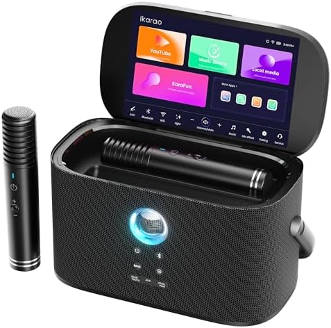 Ikarao Yetişkinler ve Çocuklar İçin Taşınabilir Karaoke Makinesi, Dahili Şarkı Sözleri Ekranı ve Ekran, 2 Şarjlı Kablosuz Mikrofon, Karaoke Uygulaması, TV Bağlantısı, Ev Dış Mekan Partisi İçin
