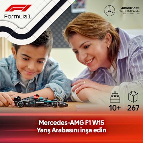 Speed Champions -AMG F1 W15 Yarış Arabası 77244 – 10 Yaş ve Üzeri Kız ve Erkek Çocukları için Koleksiyonluk Sürücü Minifigürü İçeren Yapım Seti ve Sergileme Seti (267 Parça)