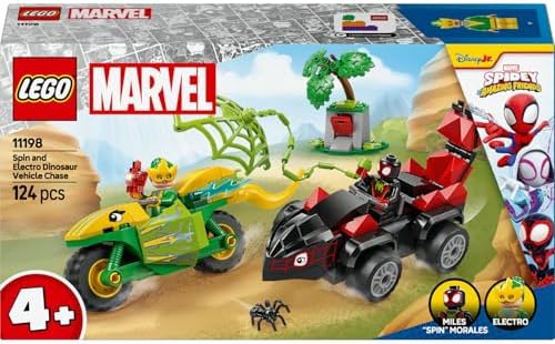 | Spidey ve İnanılmaz Arkadaşları Spin ve Electro Dinozor Aracı Takibi 11198-4 Yaş ve Üzeri Erkek ve Kız Çocuklar için Yaratıcı Oyuncak Yapım Seti (124 Parça)