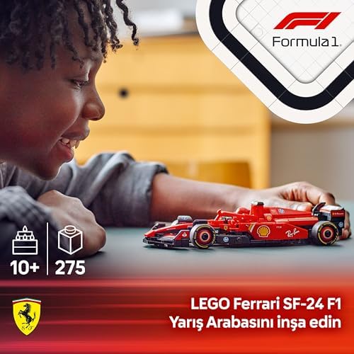 Speed Champions Ferrari SF-24 F1 Yarış Arabası 77242 – 10 Yaş ve Üzeri Kız ve Erkek Çocukları için Koleksiyonluk Sürücü Minifigürü İçeren Yapım Seti, Motor Hayranları için Model Kiti (275 Parça)