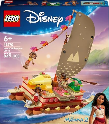 ǀ Moana’nın Kanosu 43270, 6 Yaş ve Üzeri Kız ve Erkek Çocukları İçin Yaratıcı Oyuncak Yapım Seti, Tekne ve 4 Bebek Figürü, Doğum Günü Hediyesi (529 Parça)
