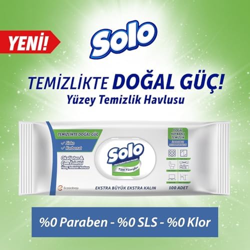 SOLO Yüzey Temizleme Mendili Doğal Güç Okaliptus & Çam, 100 Yaprak